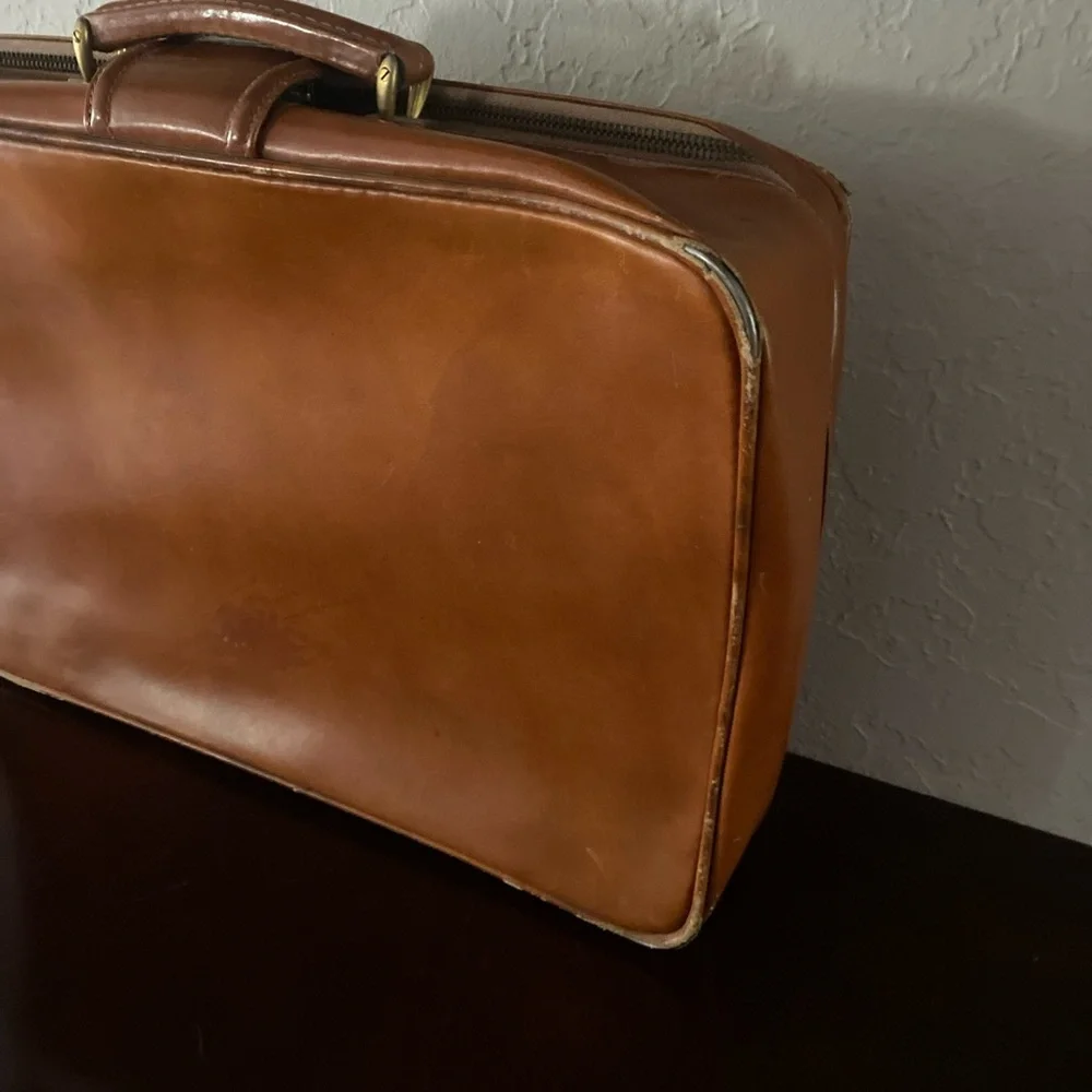 Vintage Brown Leather Suitcase Madmen Briefcase Travel Luggage Retro Midcentury